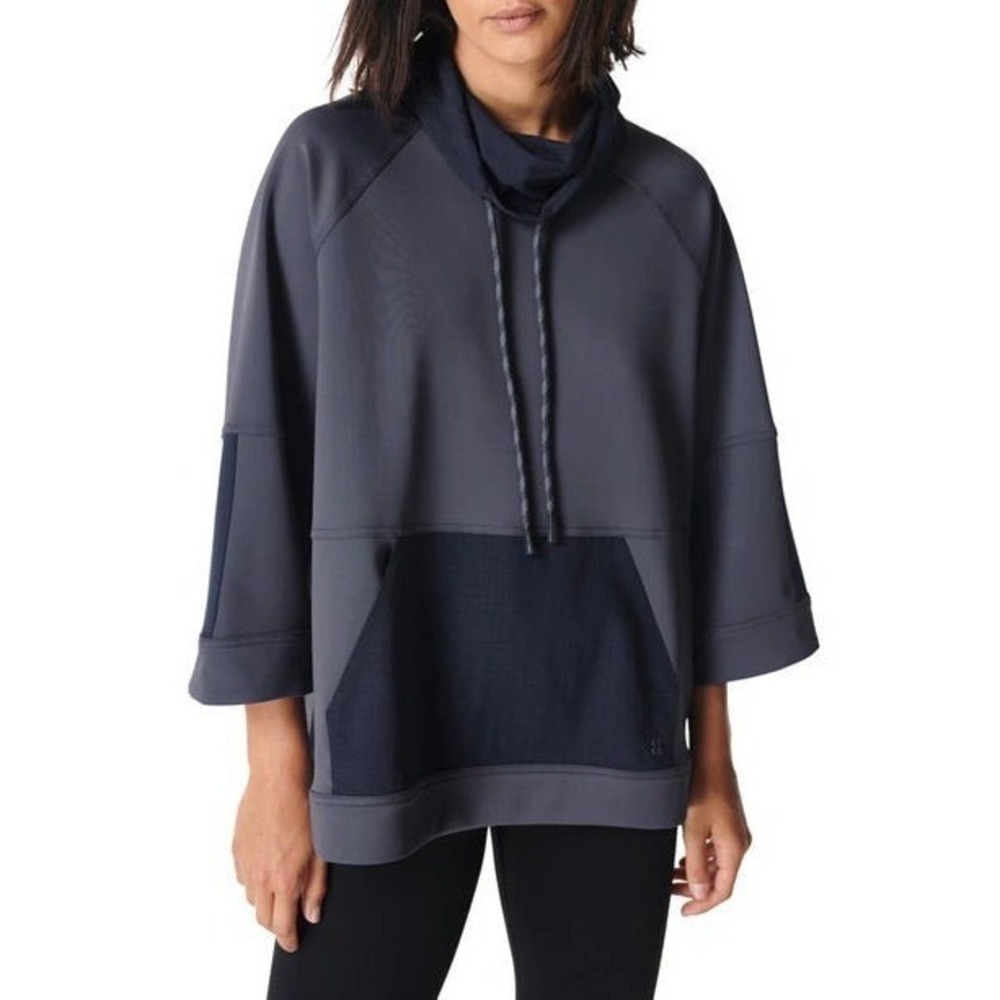 Sweaty Betty Mix It Up Colorblock Sweatshirt w/ Funnel Neck - Naval Grey - Small